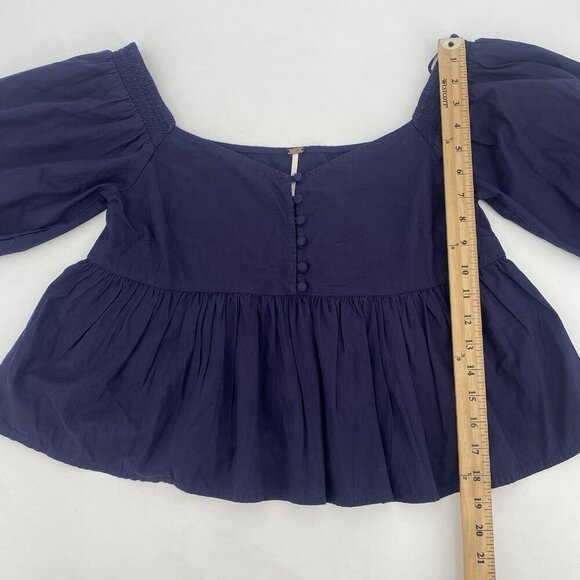 Free People Veronica Sweetheart Top Puff Sleeve top Size XS Navy Blue - Picture 8 of 12